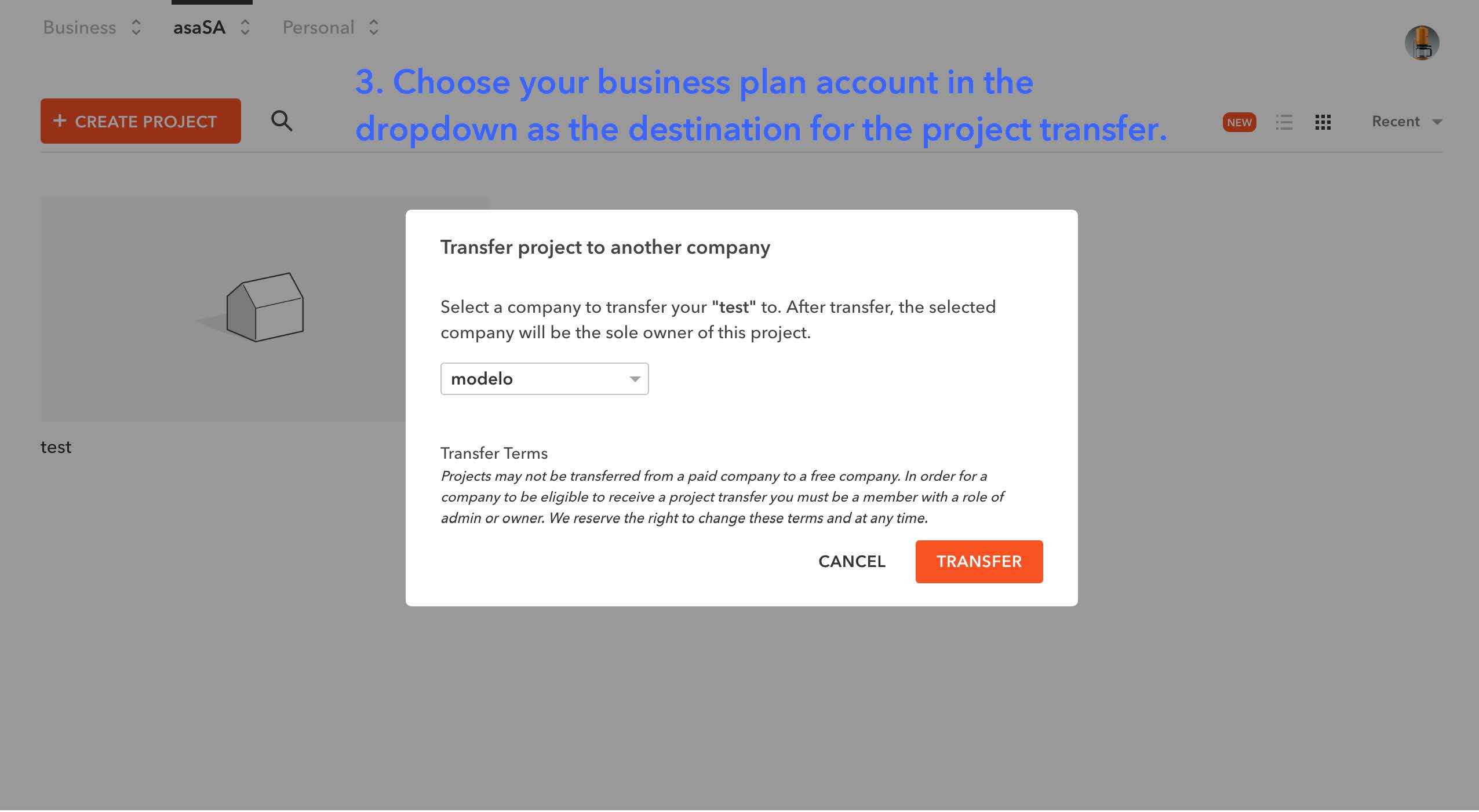 How to transfer projects between companies? – Modelo